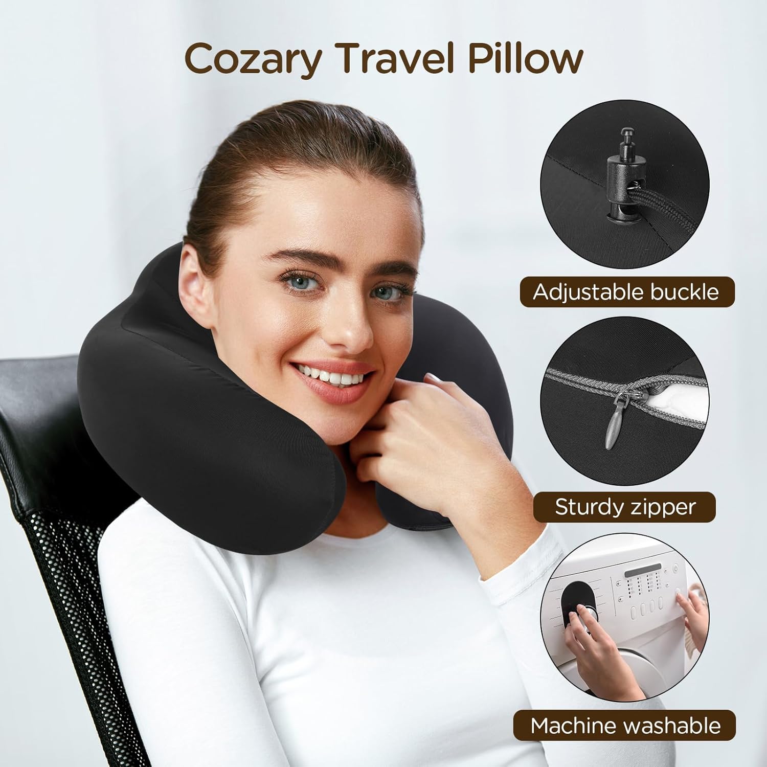 Cozary U Shaped Travel Pillow, Neck Pillow with Ice Silk Cover