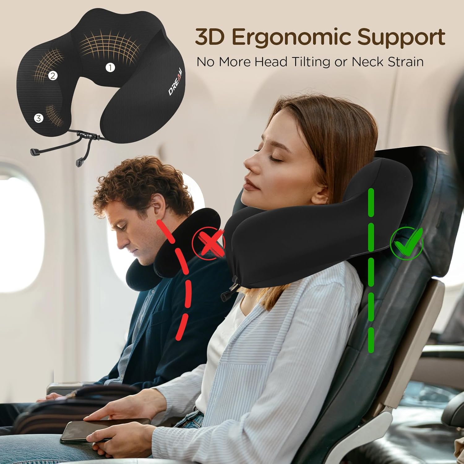 Cozary U Shaped Travel Pillow, Neck Pillow with Ice Silk Cover
