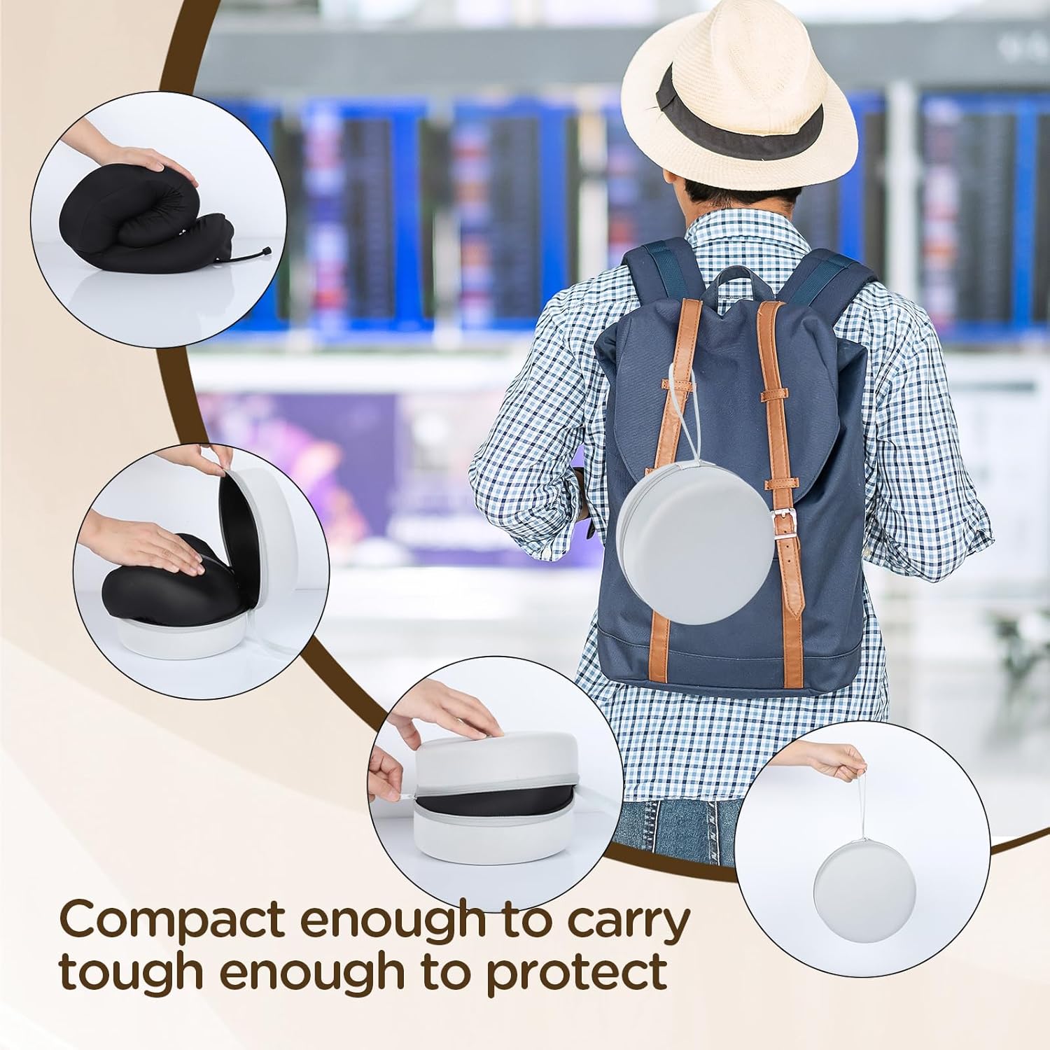 Cozary U Shaped Travel Pillow, Neck Pillow with Ice Silk Cover